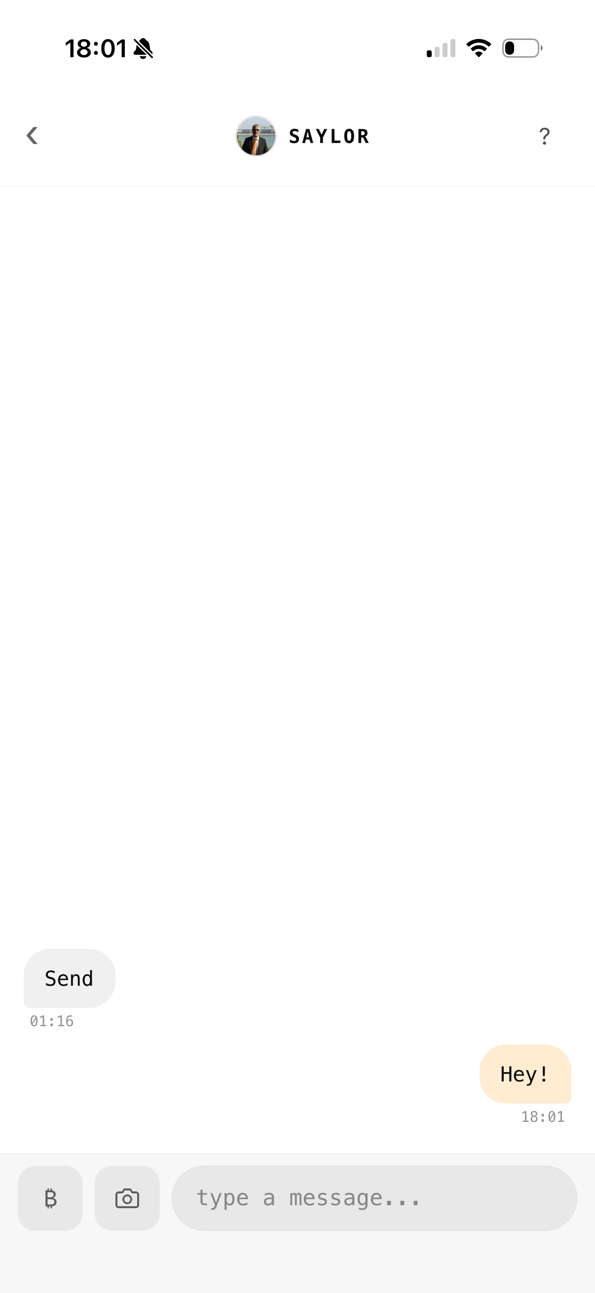 A PayCashu chat with Saylor — light mode — showing the inline payment + reply UI